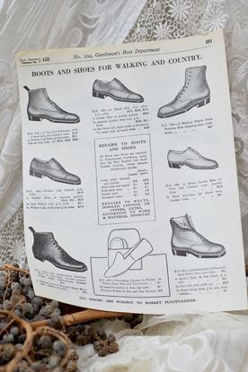 Picture of VINTAGE PAGE FROM A CATALOG OF A DEPARTMENT STORE WITH VARIOUS LADIES AND MEN'S SHOES