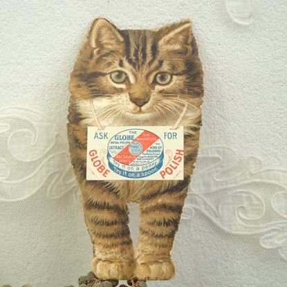 oud reclame kaartje poetsmiddel in vorm kat